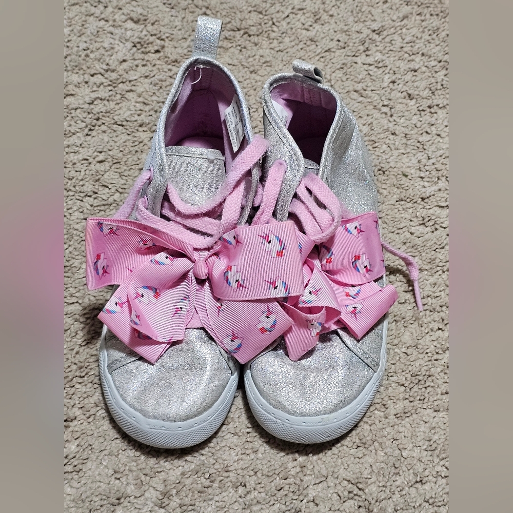 Girls Silver Sparkle with Unicorn Bows Shoes / Sneakers - Size 1